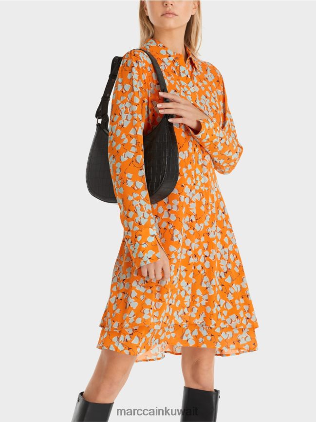 Marc Cain فستان قميص مع الانتفاضات LVN0D6141 ملابس برتقالي واضح