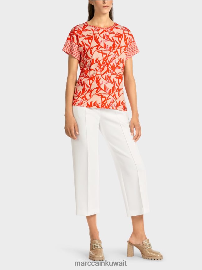 Marc Cain تي شيرت مع مزيج من الأنماط LVN0D61423 ملابس تان مشرق