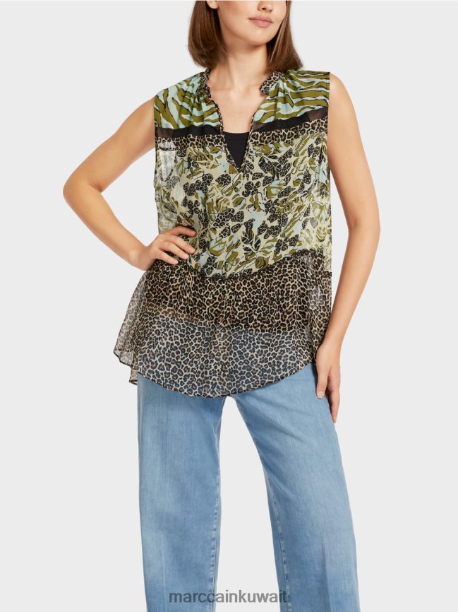 Marc Cain طبقة علوية طويلة بدون أكمام LVN0D61429 ملابس كوة ناعمة