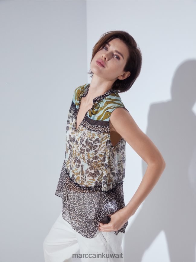 Marc Cain طبقة علوية طويلة بدون أكمام LVN0D61429 ملابس كوة ناعمة