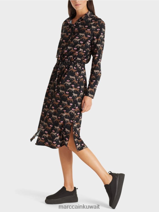 Marc Cain اللباس مع الفهود LVN0D6142 ملابس أسود