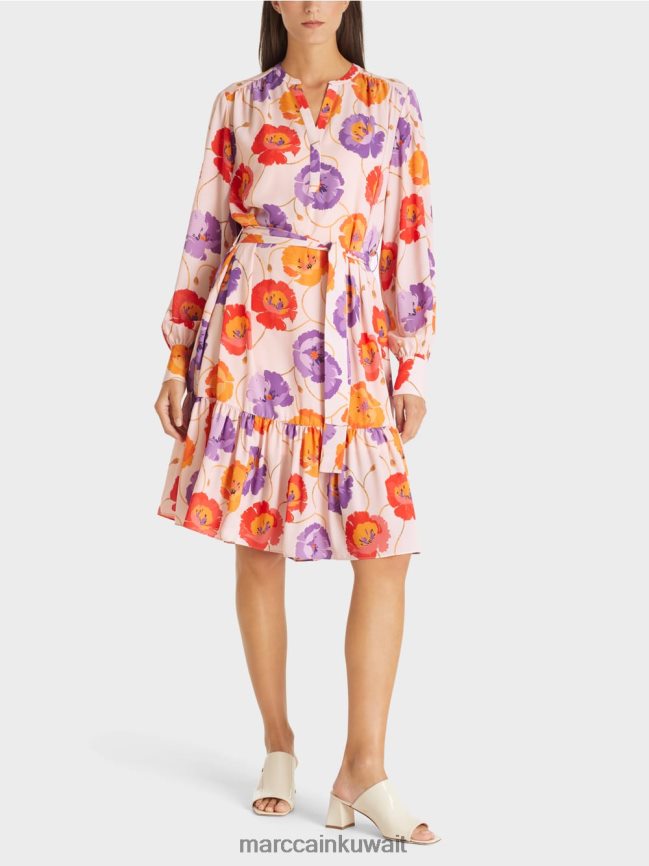 Marc Cain فستان زهري مع خطوة انتفض LVN0D6143 ملابس يوسفي