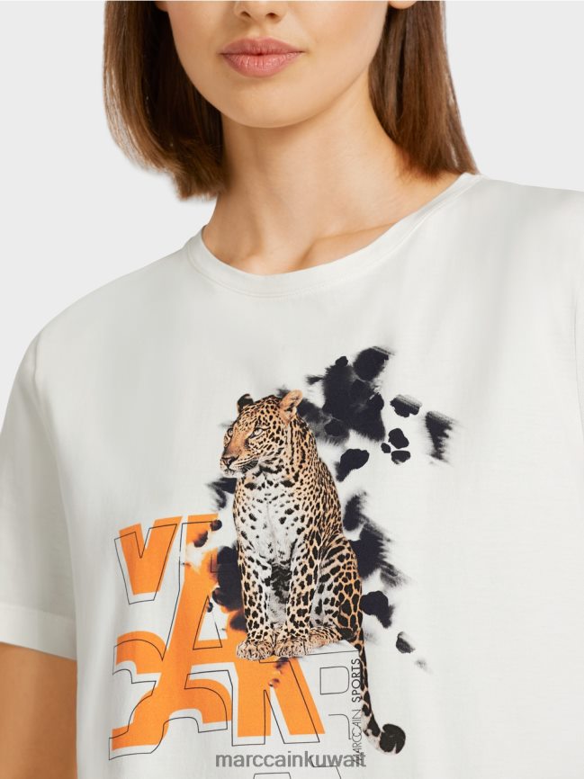 Marc Cain تي شيرت بطبعة الفهد والحروف LVN0D61431 ملابس أبيض مصفر