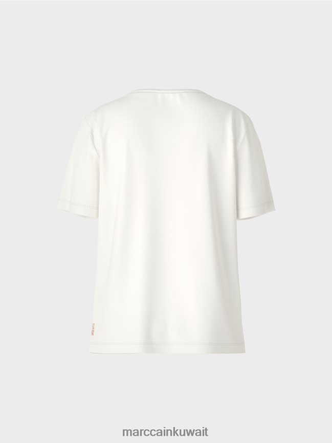 Marc Cain تي شيرت بطبعة الفهد والحروف LVN0D61431 ملابس أبيض مصفر