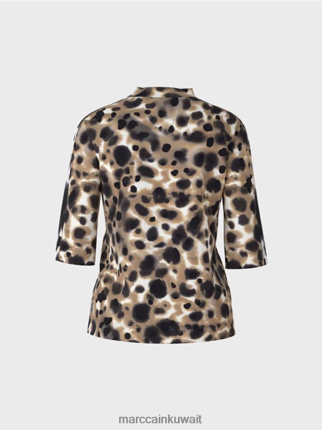 Marc Cain تي شيرت مضلع بتصميم الفهد LVN0D61432 ملابس قهوة خفيفة