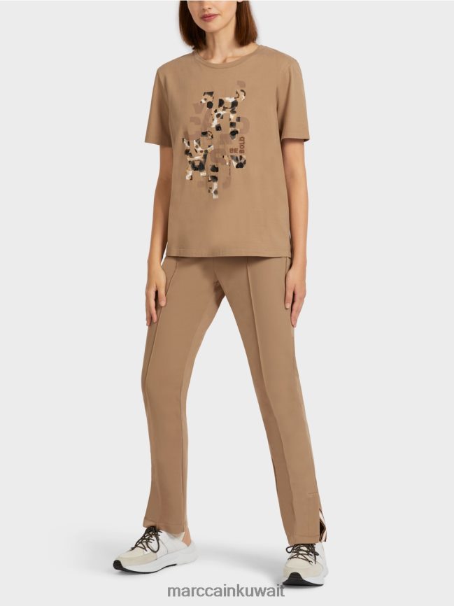 Marc Cain تي شيرت بطبعة الفهد والحروف LVN0D61433 ملابس قهوة خفيفة