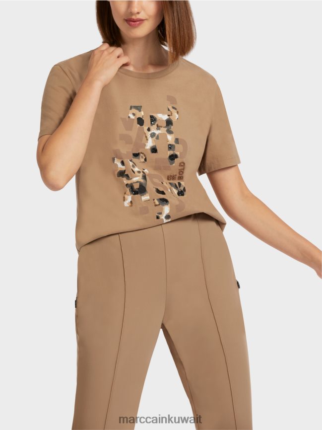 Marc Cain تي شيرت بطبعة الفهد والحروف LVN0D61433 ملابس قهوة خفيفة