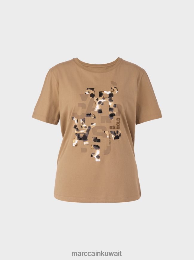 Marc Cain تي شيرت بطبعة الفهد والحروف LVN0D61433 ملابس قهوة خفيفة