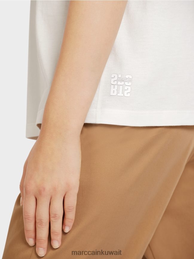 Marc Cain تي شيرت بطبعة الفهد والحروف LVN0D61436 ملابس أبيض مصفر