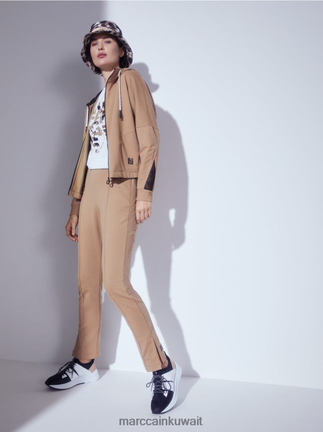 Marc Cain تي شيرت بطبعة الفهد والحروف LVN0D61436 ملابس أبيض مصفر