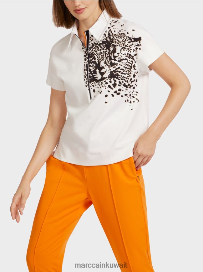 Marc Cain قميص بولو مع طباعة الفهد LVN0D61437 ملابس أبيض مصفر