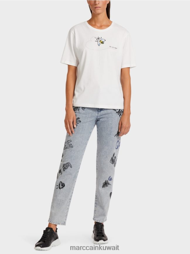 Marc Cain الجزء العلوي من القطن الناعم LVN0D61439 ملابس أبيض مصفر