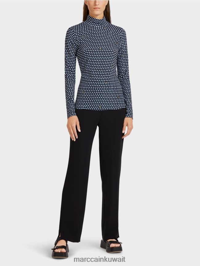Marc Cain بلوزة بأكمام طويلة مع ياقة واقفة LVN0D61440 ملابس أسود