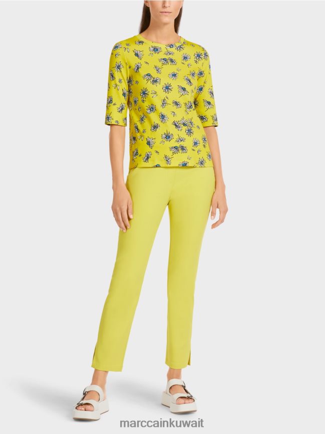 Marc Cain تي شيرت بنمط الأقحوان LVN0D61442 ملابس الكبريت الأخضر