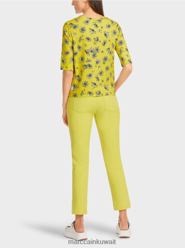 Marc Cain تي شيرت بنمط الأقحوان LVN0D61442 ملابس الكبريت الأخضر