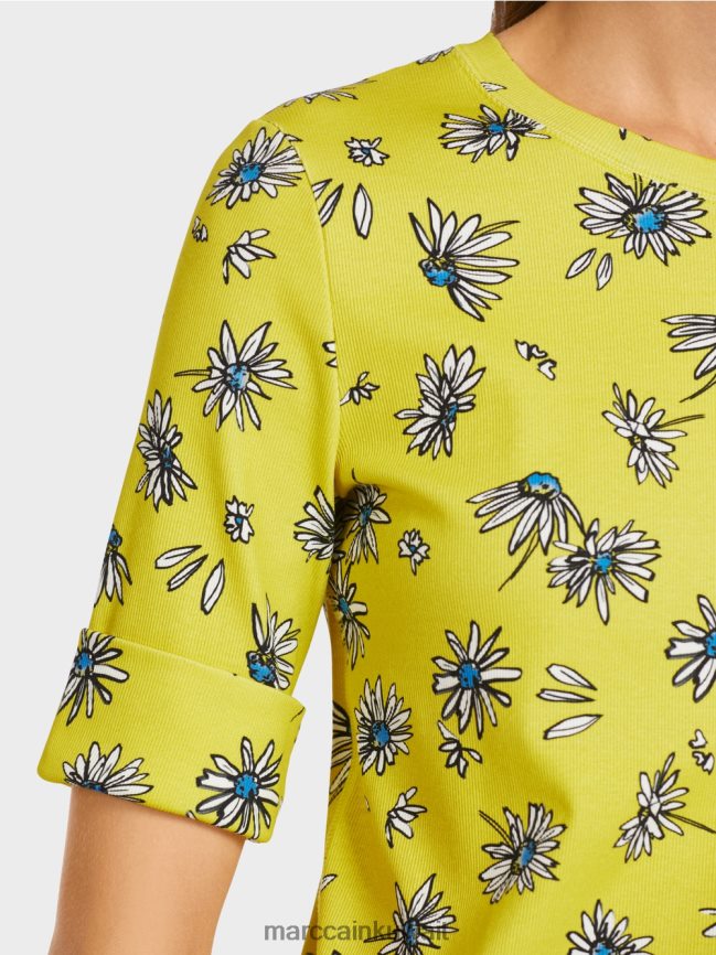 Marc Cain تي شيرت بنمط الأقحوان LVN0D61442 ملابس الكبريت الأخضر