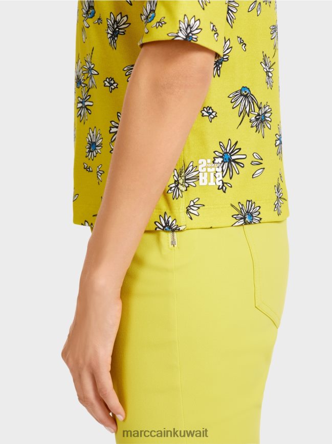 Marc Cain تي شيرت بنمط الأقحوان LVN0D61442 ملابس الكبريت الأخضر