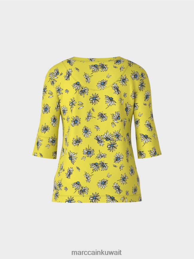 Marc Cain تي شيرت بنمط الأقحوان LVN0D61442 ملابس الكبريت الأخضر