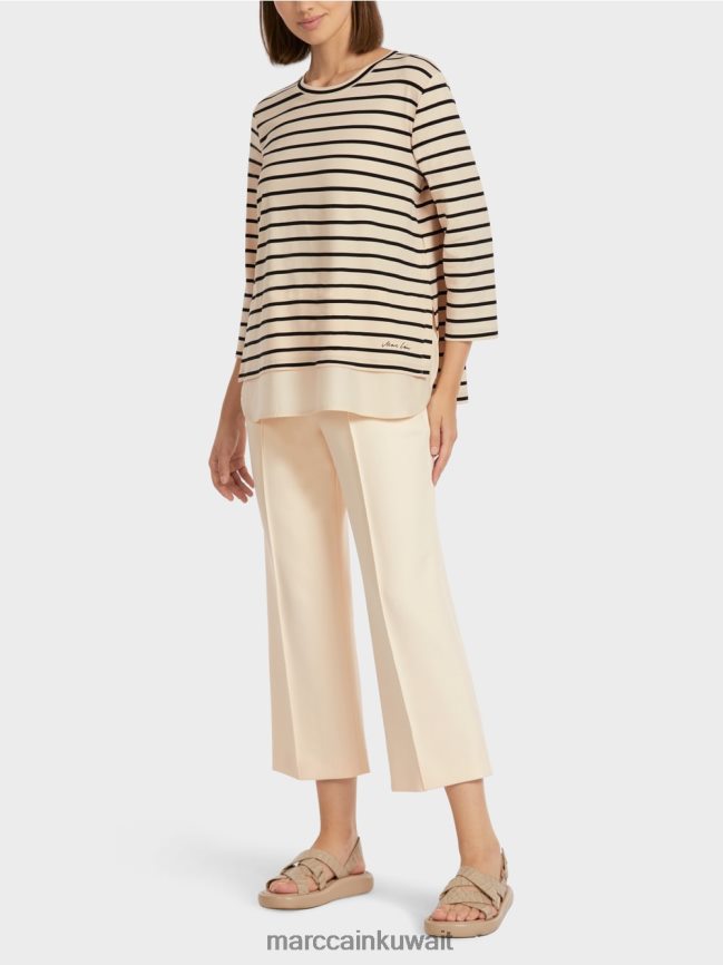 Marc Cain تي شيرت مخطط بحري LVN0D61447 ملابس كريمة