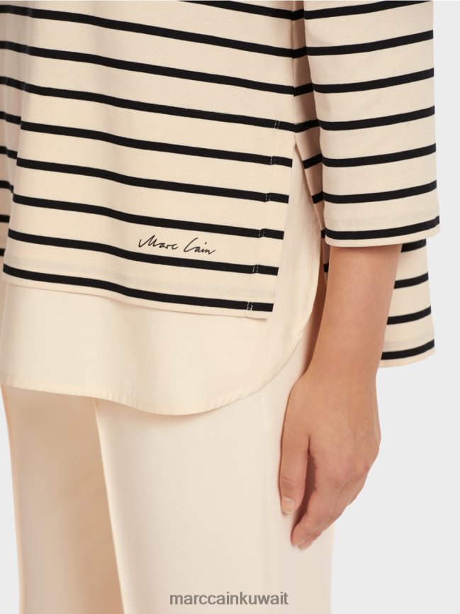 Marc Cain تي شيرت مخطط بحري LVN0D61447 ملابس كريمة