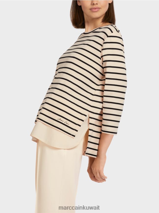 Marc Cain تي شيرت مخطط بحري LVN0D61447 ملابس كريمة