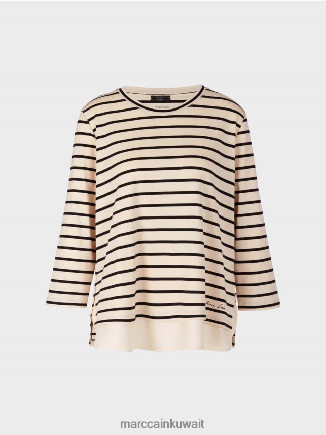 Marc Cain تي شيرت مخطط بحري LVN0D61447 ملابس كريمة