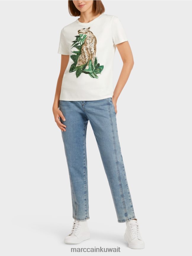 Marc Cain تيشيرت بنقشة الفهد مع تفاصيل حجر الراين LVN0D61448 ملابس طحلب أخضر