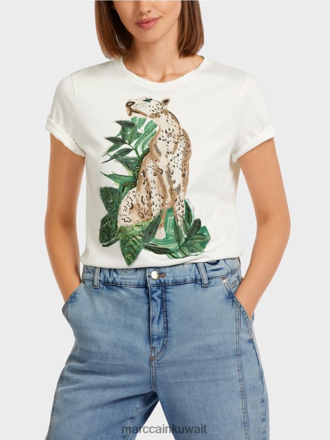 Marc Cain تيشيرت بنقشة الفهد مع تفاصيل حجر الراين LVN0D61448 ملابس طحلب أخضر