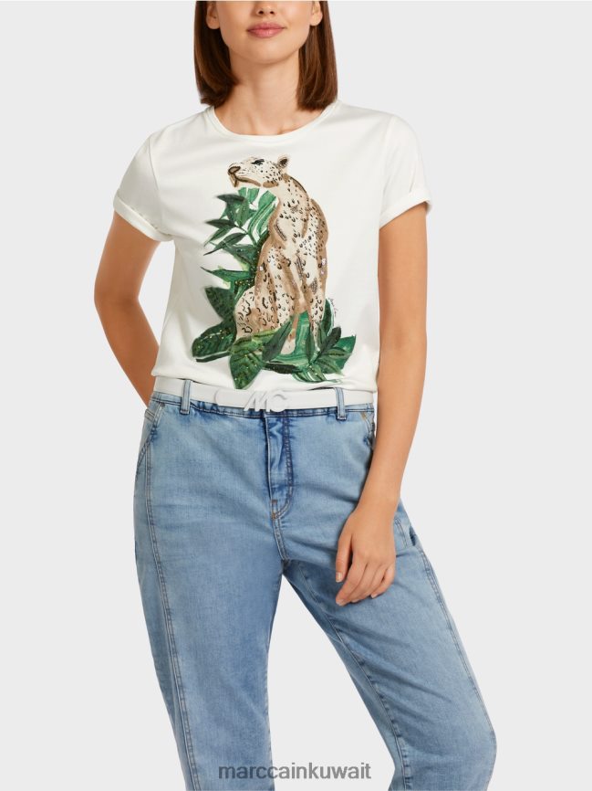 Marc Cain تيشيرت بنقشة الفهد مع تفاصيل حجر الراين LVN0D61448 ملابس طحلب أخضر