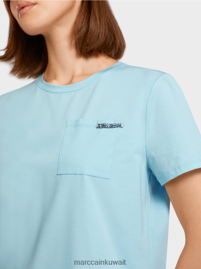 Marc Cain تيشيرت بجيب صدر مزخرف LVN0D61450 ملابس الغلاف الجوي الأزرق
