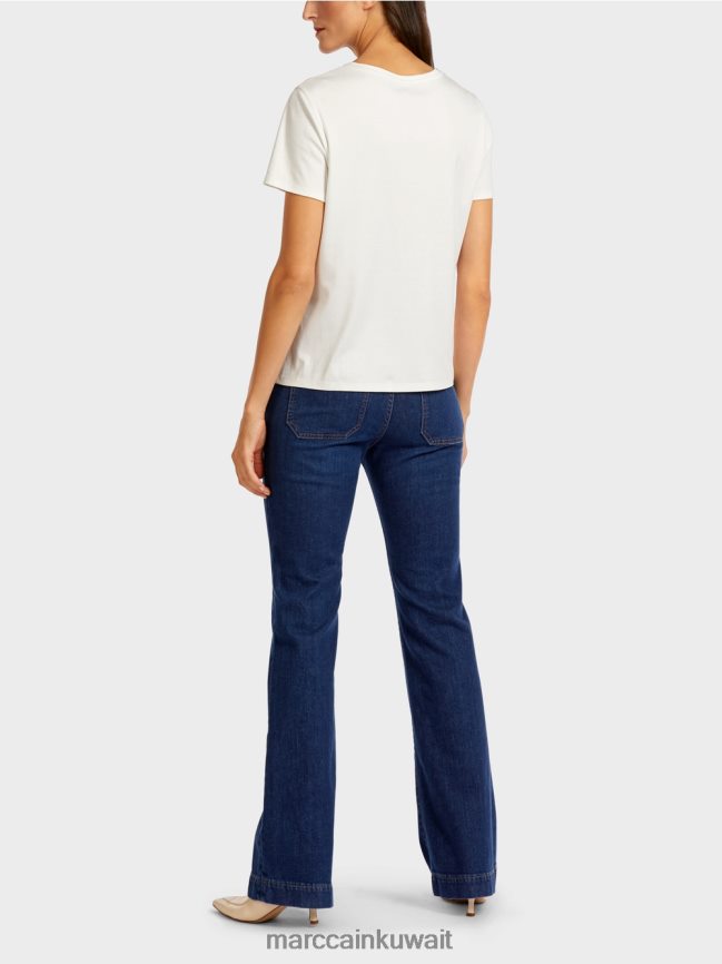 Marc Cain تي شيرت مزين بالخرز وتصميم الستينيات LVN0D61454 ملابس الغلاف الجوي الأزرق