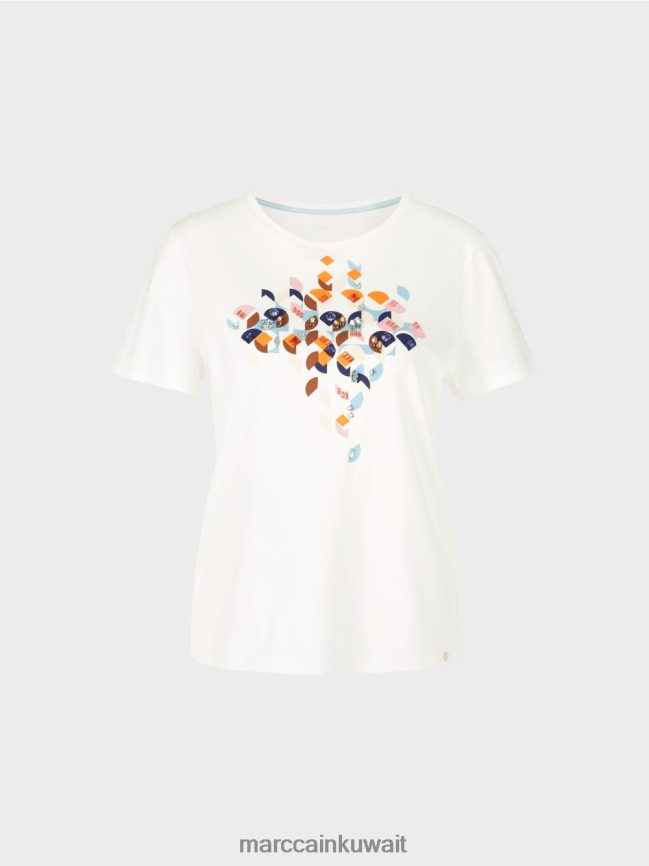 Marc Cain تي شيرت مزين بالخرز وتصميم الستينيات LVN0D61454 ملابس الغلاف الجوي الأزرق