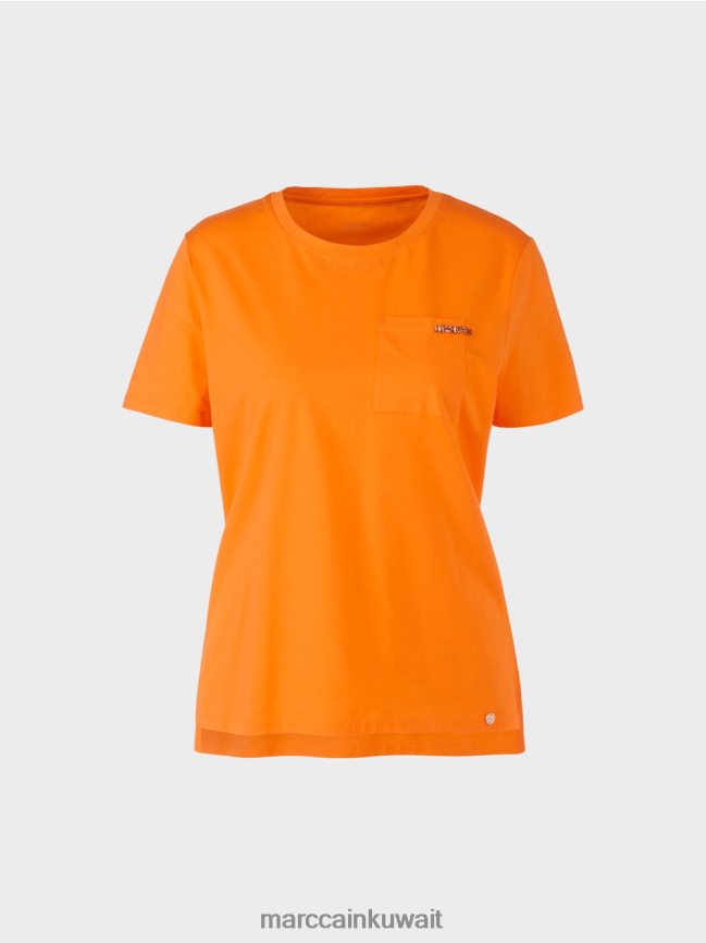 Marc Cain تيشيرت بجيب صدر مزخرف LVN0D61457 ملابس برتقالي واضح
