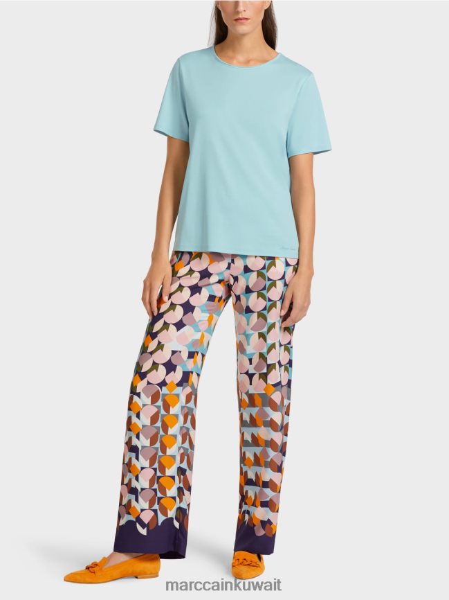 Marc Cain الجزء العلوي من القطن المطاطي LVN0D61459 ملابس الغلاف الجوي الأزرق