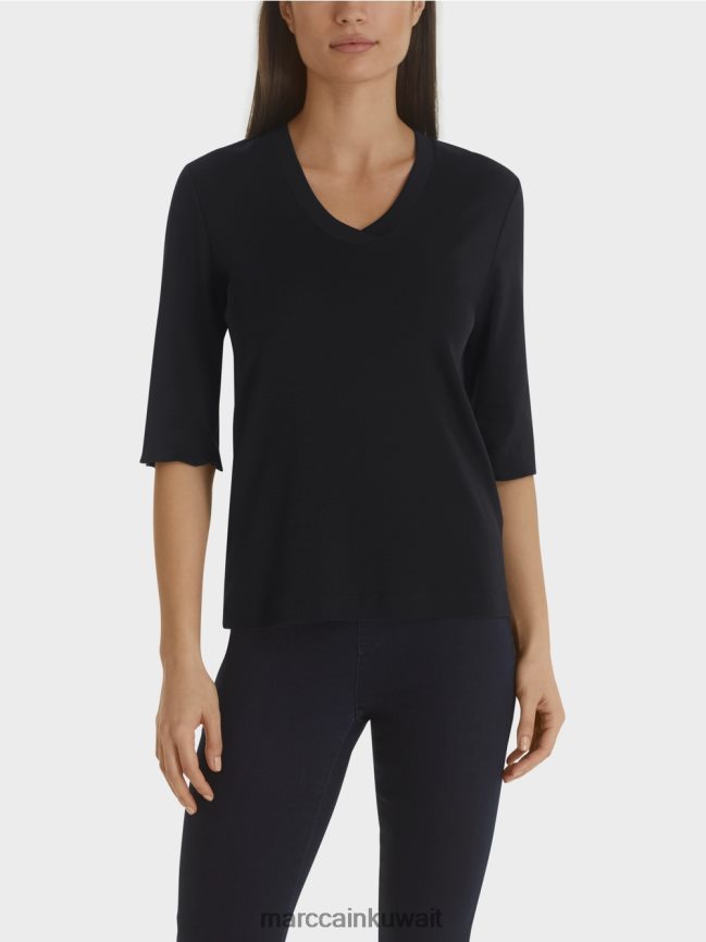 Marc Cain قميص جيرسيه قطني مضلع LVN0D61460 ملابس منتصف الليل الأزرق