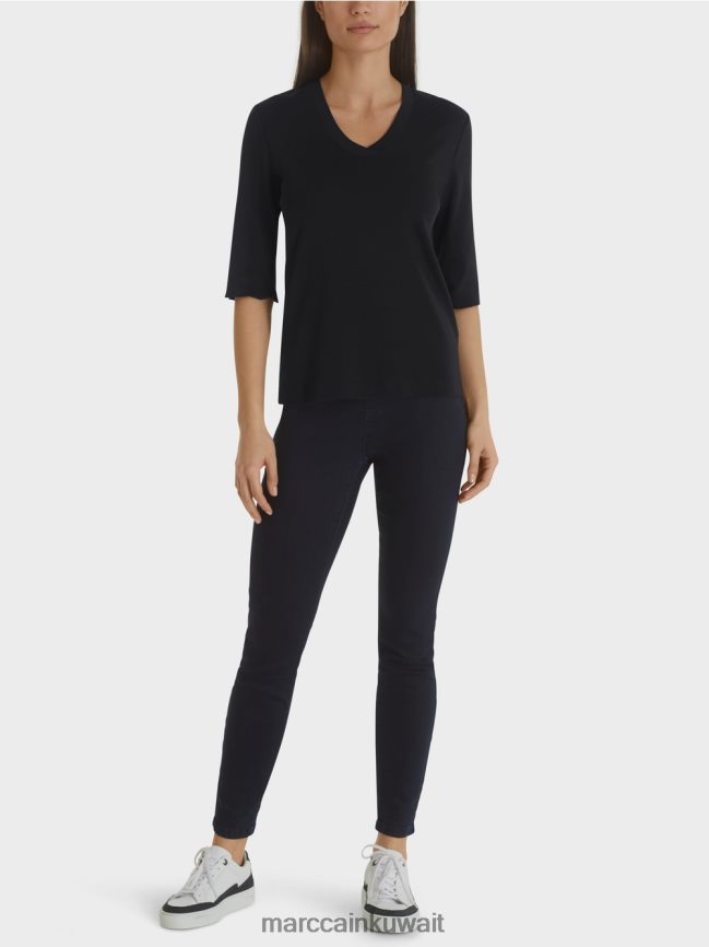 Marc Cain قميص جيرسيه قطني مضلع LVN0D61460 ملابس منتصف الليل الأزرق