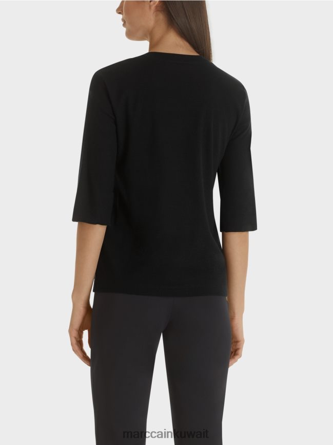 Marc Cain قميص جيرسيه قطني مضلع LVN0D61461 ملابس أسود