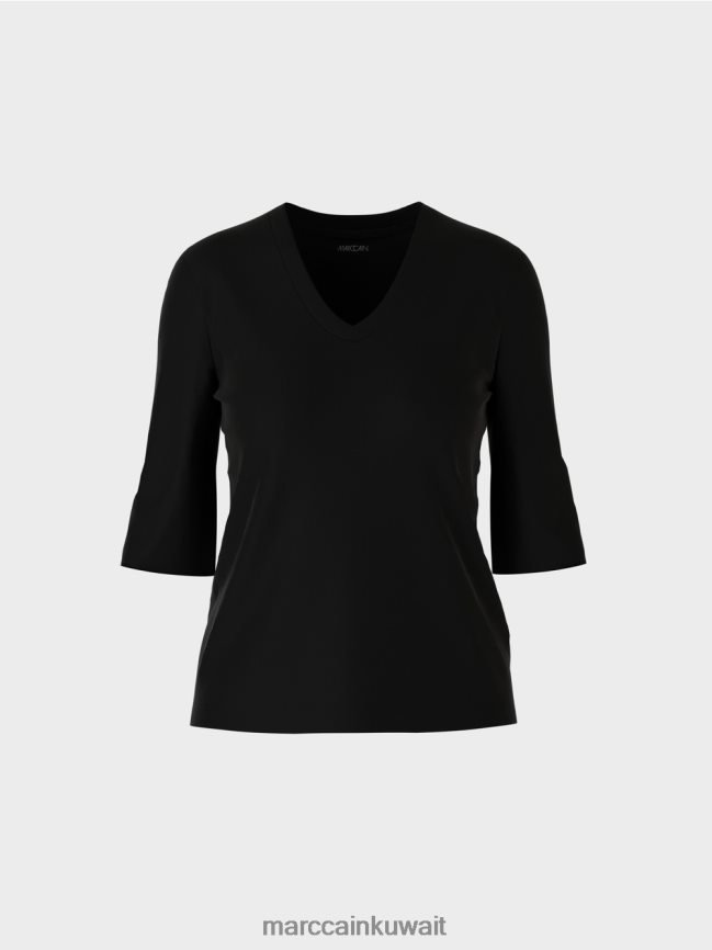 Marc Cain قميص جيرسيه قطني مضلع LVN0D61461 ملابس أسود