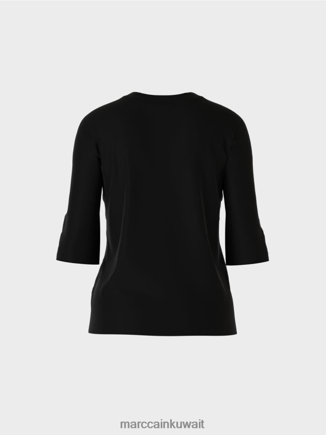 Marc Cain قميص جيرسيه قطني مضلع LVN0D61461 ملابس أسود