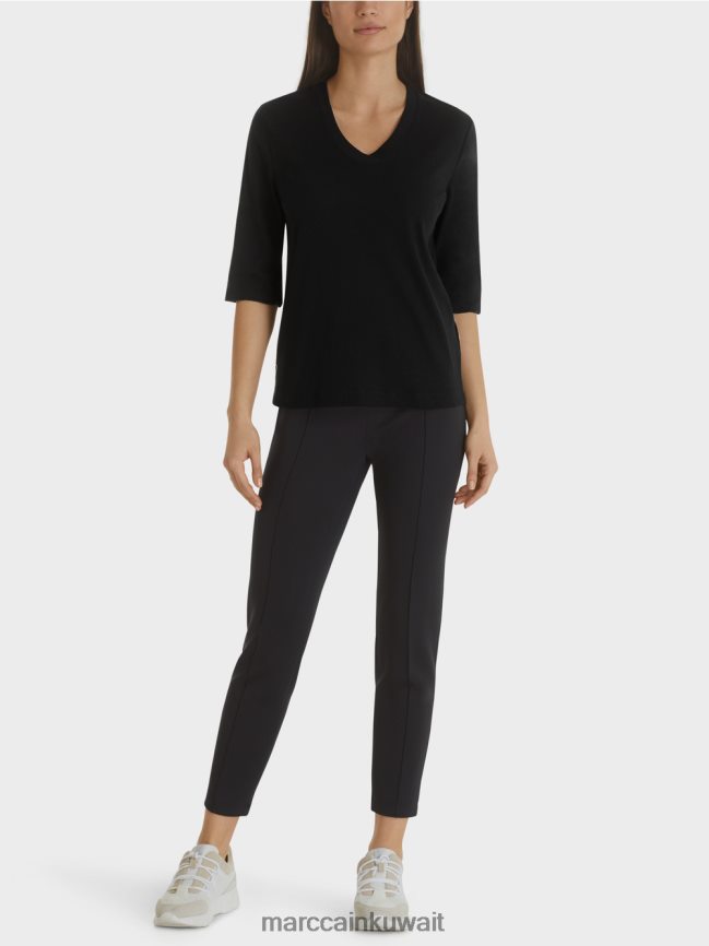 Marc Cain قميص جيرسيه قطني مضلع LVN0D61461 ملابس أسود