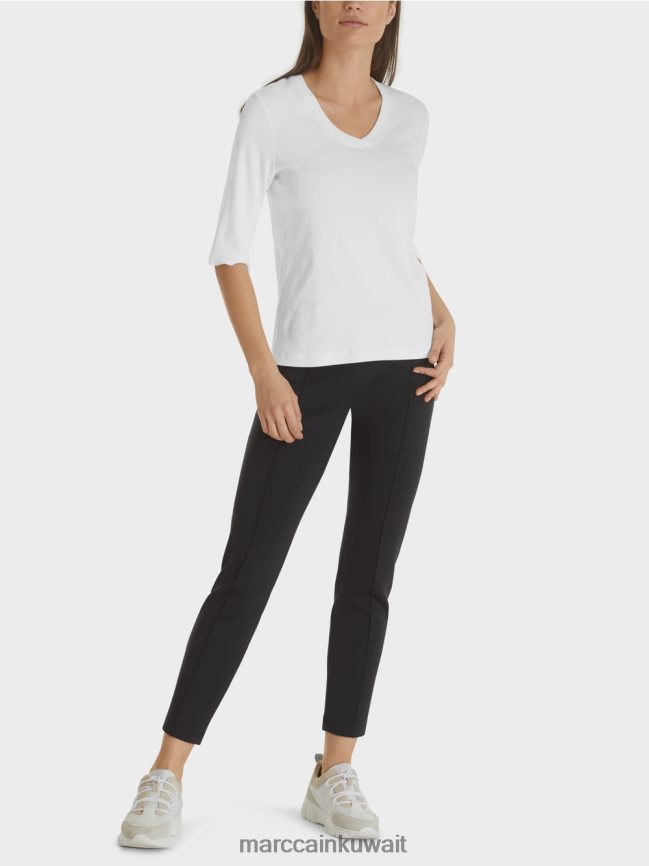 Marc Cain قميص جيرسيه قطني مضلع LVN0D61462 ملابس أبيض