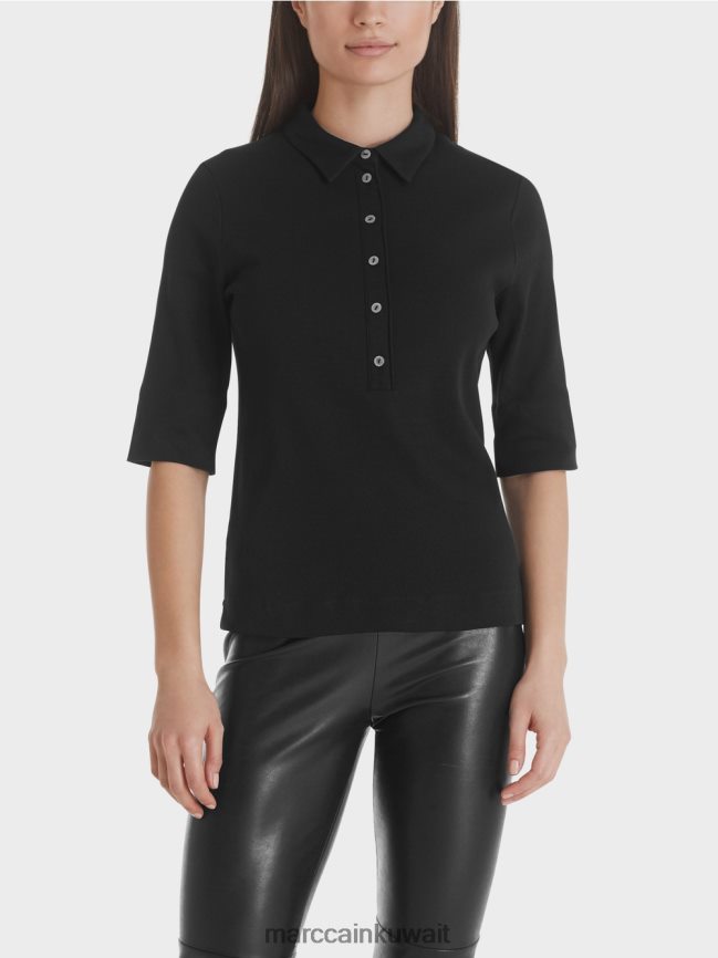 Marc Cain قميص بولو قطن LVN0D61464 ملابس أسود