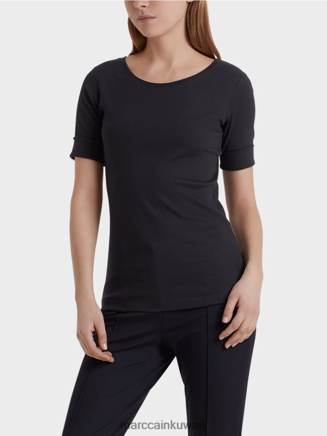 Marc Cain قميص بياقة دائرية وأكمام قصيرة LVN0D61466 ملابس منتصف الليل الأزرق