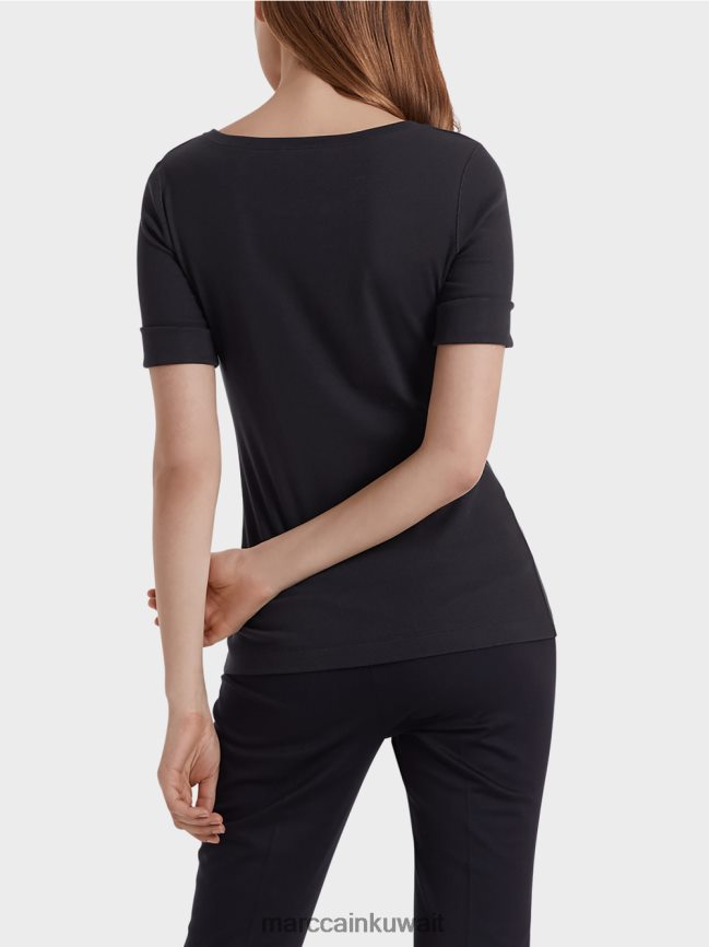 Marc Cain قميص بياقة دائرية وأكمام قصيرة LVN0D61466 ملابس منتصف الليل الأزرق