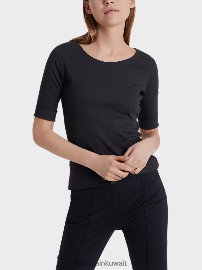 Marc Cain قميص بياقة دائرية وأكمام قصيرة LVN0D61466 ملابس منتصف الليل الأزرق