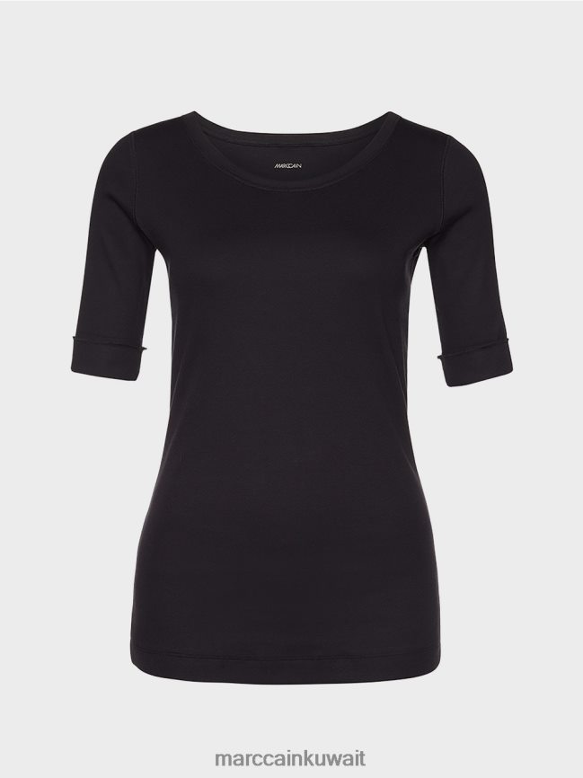 Marc Cain قميص بياقة دائرية وأكمام قصيرة LVN0D61466 ملابس منتصف الليل الأزرق