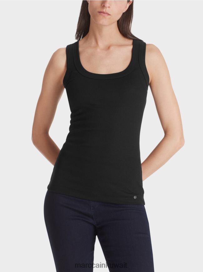 Marc Cain أعلى الخزان مضلع غرامة LVN0D61468 ملابس أسود