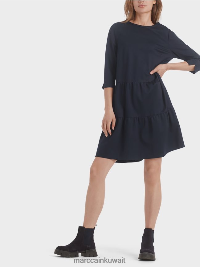 Marc Cain فستان جيرسي مع كشكشات متدرجة LVN0D6146 ملابس منتصف الليل الأزرق