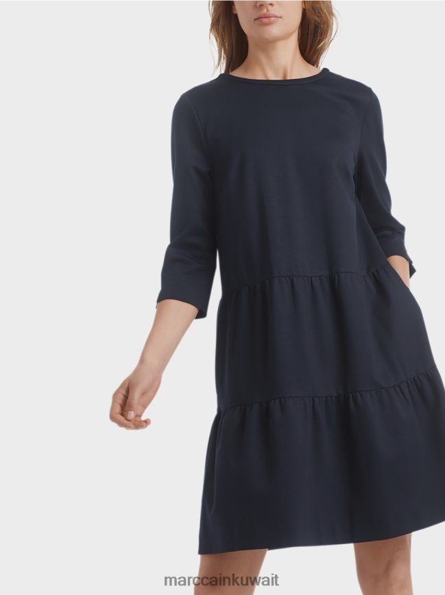 Marc Cain فستان جيرسي مع كشكشات متدرجة LVN0D6146 ملابس منتصف الليل الأزرق