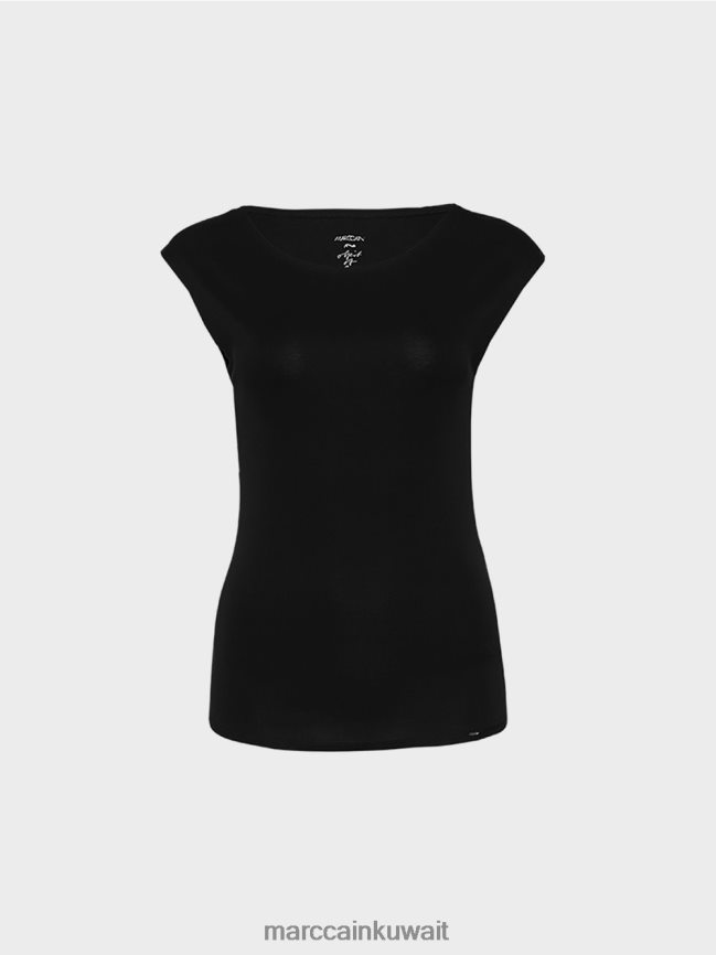 Marc Cain قمة أساسية مع خط عنق واسع LVN0D61476 ملابس أسود